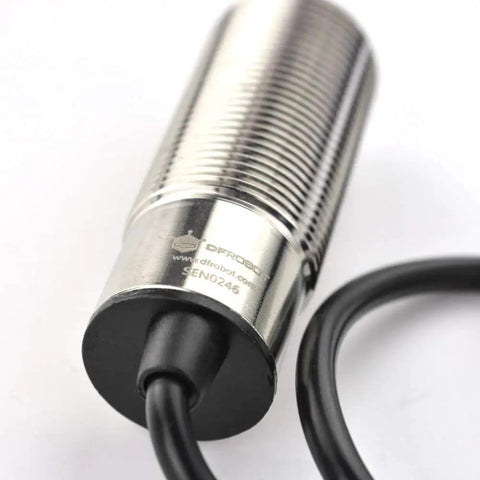 Close-up of Built Tough Waterproof Industrial Ultrasonic Distance Sensor With Temperature Compensation 35 To 550 Cm Range RS485 interface.