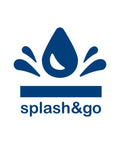 splash&go logo with water droplet and splashes in blue