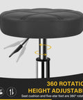 Close-up of Round Rolling Stool with Footrest and PU Leather Seat Adjustable 360 Degree Swivel Wheels Office Chair, grey cushion.