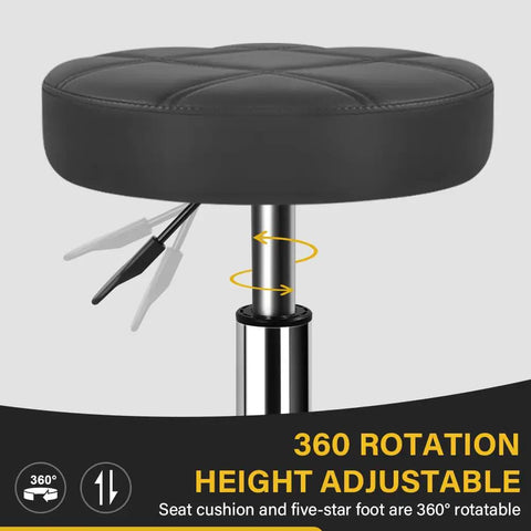 Close-up of Round Rolling Stool with Footrest and PU Leather Seat Adjustable 360 Degree Swivel Wheels Office Chair, grey cushion.