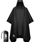 Hooded Waterproof Rain Poncho For Men And Women Stay Dry In Any Downpour All Weather Jacket with PU 5000MM Coating Black