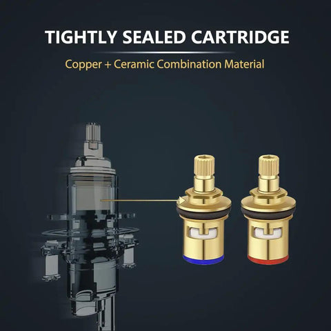 Copper and ceramic cartridges of Polished Gold Widespread Bathroom Sink Faucet With Crystal Handles Three Hole Brass Lavatory Vanity Tap