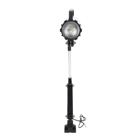 Built Tough 24W Wood Lathe Lamp Cutting Through Dark Shadows With Crisp Flicker Free Led Light And A 360 Swivel Head On A Flexible Gooseneck Arm For Cnc Mills And Workshops, showcasing a silver lamp with black accents.