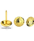 Top Tier 500 Piece Gold Metal Upholstery Tacks For Furniture Reupholstering And Cork Boards, showcasing size and design.