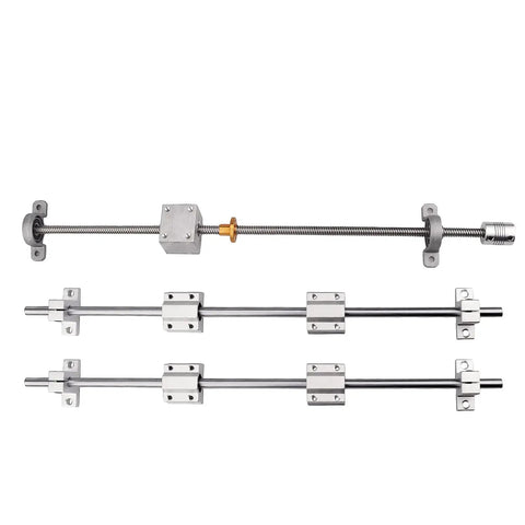 450mm Dope Linear Motion Kit With Two 450mm Rails, Four Linear Slide Blocks, Four Shaft Supports, and Flexible Shaft Coupling