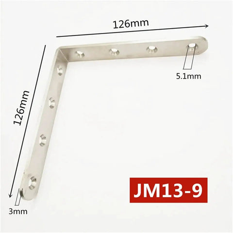 10 Pack 3mm Stainless Steel Corner Brace Brackets Heavy Duty L Shaped Angle Supports With Satin Finish side view showing dimensions.