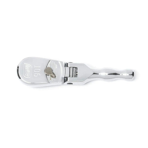 Four Piece Ratchet Set With Flexible Head And 90-Tooth Full Polish Finish For Tight Spots, side view of ratchet handle