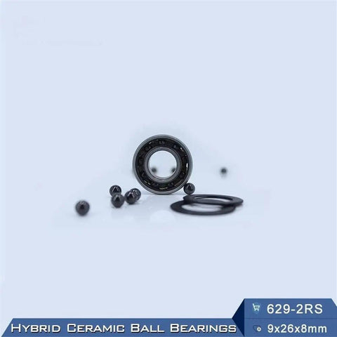 Super Smooth Hybrid Ceramic Ball Bearings 9X26X8Mm With Abec 1 Grade Precision for motor spindles, showing black ceramic and rubber.