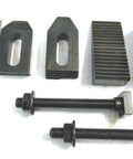 Beefy M8 Clamp Kit For HV4 HV6 Rotary Table Milling Face Plates And Vertical Slide, epoxy black, showing components with ruler