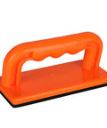 Wood Cutting Push Stick And Safety Push Block For Table Saws 6 Inch By 3 Inch Comfortable Grip Versatile For Radial Saws Planers And Band Saws Pro Woodworking Tool, orange plastic with ergonomic handle, side view.