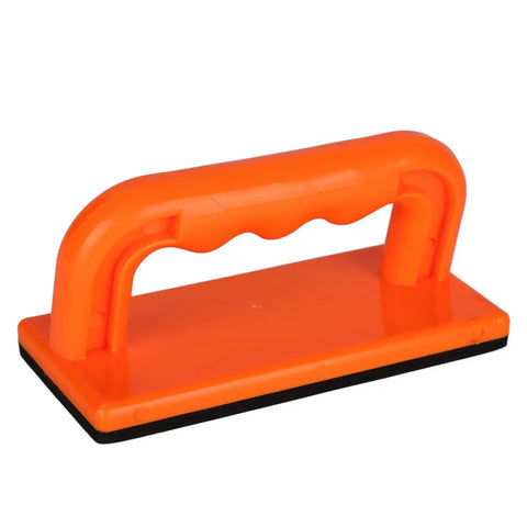 Wood Cutting Push Stick And Safety Push Block For Table Saws 6 Inch By 3 Inch Comfortable Grip Versatile For Radial Saws Planers And Band Saws Pro Woodworking Tool, orange plastic with ergonomic handle, side view.