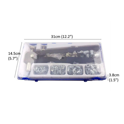 86 Piece Rivet Nut Tool Kit Hand Riveter Set With M3 M4 M5 M6 M8 Threaded Rivet Nuts And Mandrel in a plastic case