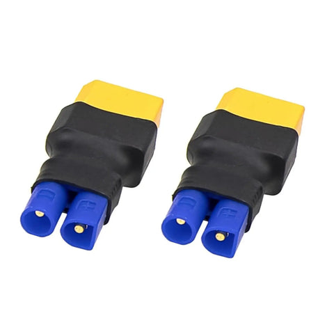 4 Pack EC2 To XT60 RC Adapters For FPV Drones Cars And Chargers Female EC2 To Male XT60 Connectors showing plug ends