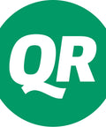 Green circle with bold white letters QR