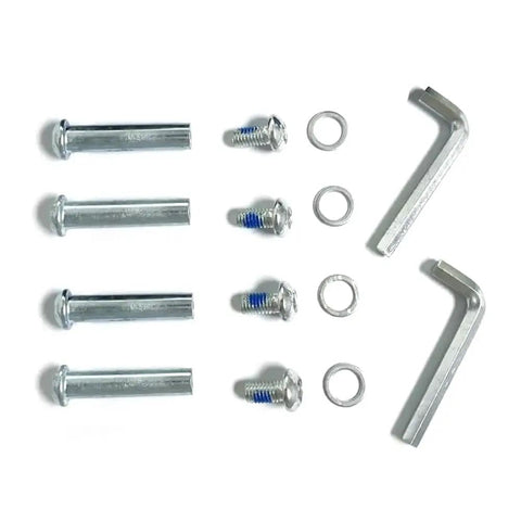 8mm Inline Skate Wheel Axle Replacement Kit with hex socket screws, installation tools, and 30mm length axles for quick fix