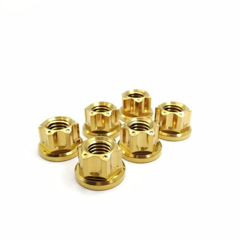 Beefy Aerospace Grade Titanium Nuts M6 M8 M10 M12 Hex Flange Bolts For Locomotive Motorcycle Bicycle Car Boat Brake Accessories Pack Of 5 Gold Finish High Strength And Corrosion Resistant
