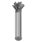 Dovetail cutter, 30mm diameter, 60° 6-flute carbide end mill with straight shank (front view)