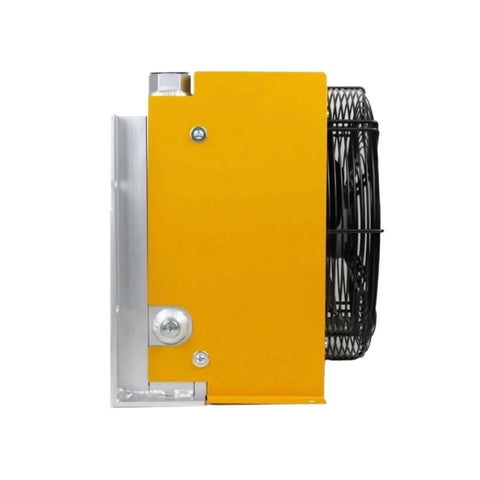 Side view of Beefy Industrial Blower Fan For Air Cooler And Hydraulic Cooling System 24V DC with yellow casing