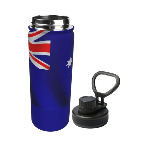 Flag Print Insulated Water Bottle For Outdoor Adventures And Gym, Double Wall Stainless Steel Keeps Hot Coffee Or Ice Cold For Hours, lid off