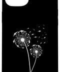 Lit Hang Glider Art Phone Case For iPhone 15 Plus with dandelion design, black polycarbonate, aviation gift.