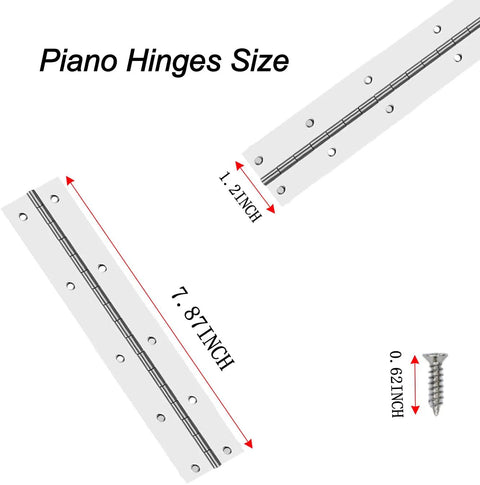Built Tough Slick Eight Inch Piano Hinges Four Pack Premium Stainless Steel With Rust Resistant Silver Coating size diagram