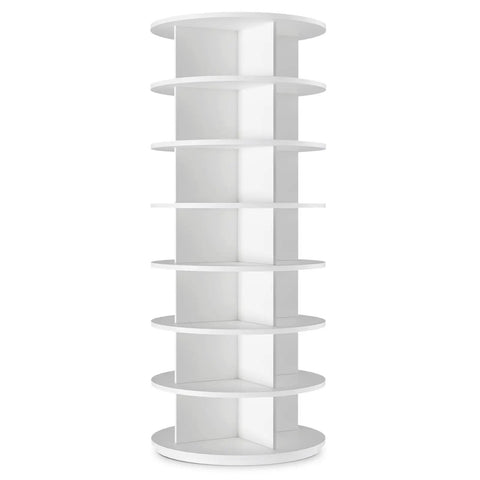 7 Tier Rotating Shoe Rack With 360 Degree Spin, Holds 28-32 Pairs, Lazy Susan Style Shoe Organizer Tower For Closet, Bedroom, And Entryway, White Space Saving Design, full view