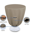 Winter Round Bird Bath Cover For Outdoor Use, Waterproof And UV Resistant All Season, 12 Oz PVC Coated Polyester, beige.