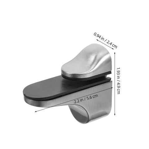 Close-up of sturdy adjustable glass shelf brackets zinc alloy wall mounts for bathrooms and kitchens showing dimensions.