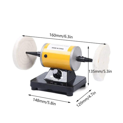 Dual Wheel Buffing Rig With 200W Motor And Variable Speed Polisher From 2000 To 7000 RPM For Jewelry Metal DIY Projects with dimensions