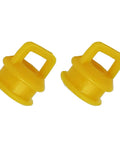 Close-up of two yellow bushings from Shifter Cable Bushing Repair Kit Ten Piece Replacement For OEM 11612155 And 14104 Fits 2007 2008 Chevrolet Silverado