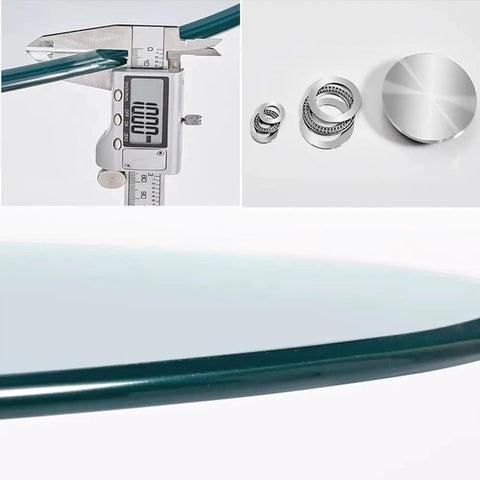 Flawless Finish Tempered Glass Lazy Susan And Smooth Gliding Rotating Serving Tray showing tempered glass edge detail and steel rollers.