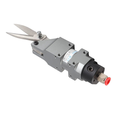 Close-up of Air Metal Sheet Shear Workhorse Pneumatic Scissors Nipper for cutting copper, iron, fiber, and plastic sheets.