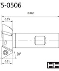 Straight Up 3 Flute Indexable Dovetail Cutter, Right Hand Cut, 60 Degree Angle, 15 Degree Clearance, 1 3/8 Inch By 5/8 Inch Shank design dimensions.