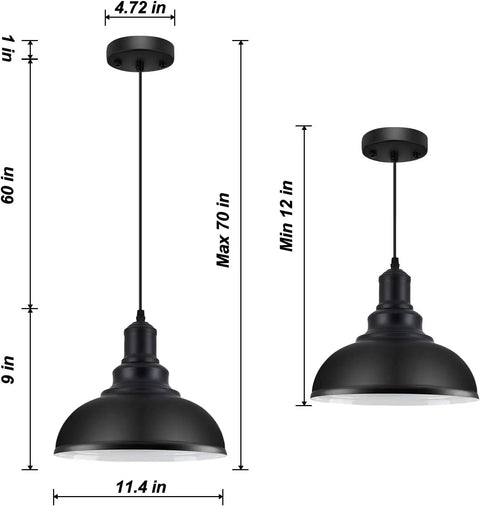 Two Pack Black Pendant Lights For Kitchen Island With Deep Dome Shade And White Interior Industrial Style Chandelier Fixtures
