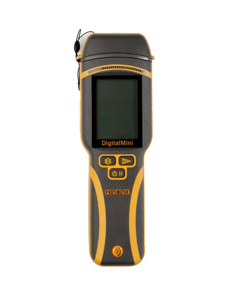 Digital Mini Pin Type Moisture Meter With Backlit Display For Wood Drywall And Concrete Built Tough For Builders And DIY Pros Seeking Precise Moisture Readings On The Job, front view
