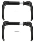 Two Pack Outdoor Gate Handles With Pins In Rustic Classic Style Garden Fence Pulls, black and metal hardware, shown against white background.