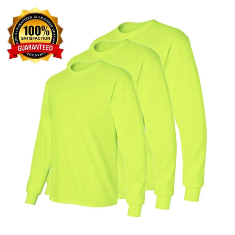 High Visibility Long Sleeve Construction Work Shirts For Men Safety Green Size Large 3 Pack Built Tough For Jobsite