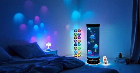 LED Fantasy Jellyfish Lamp With Color Changing Lights For A Chill Sensory Aquarium Mood Vibe 15 Inch Tall ambient night light display