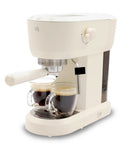 Next Level Eco Series Espresso Machine With Built In Tamper And Silky Milk Frother 15 Bar Coffee Maker With Hot Water Dispenser 40 Oz Tank brewing espresso in cream white.