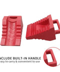 Two Pack Rubber Wheelchair Chocks With Handle For Stable Seating And Slip Proof Easy Grip Wheel Stopper in red, size 6.7x3.5x3.3 inches.