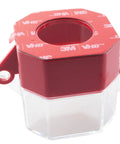 Red Push Button Emergency Stop Switch Cover For Industry, Plastic Enclosure 55x55x77mm, features visible adhesive.