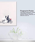 Legit Interactive Wedding Fingerprint Canvas Guest Book Pairing Six Bright Inks With A Cool Couples Bike Design displayed on wall