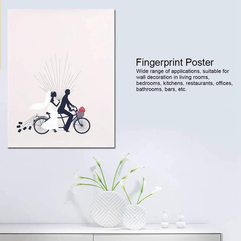 Legit Interactive Wedding Fingerprint Canvas Guest Book Pairing Six Bright Inks With A Cool Couples Bike Design displayed on wall