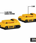 Compact 20V Max Lithium Ion Battery Twin Pack 2.0Ah with 3-LED fuel gauge, designed for extended runtime and tool swaps.