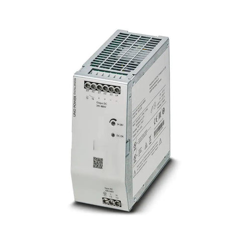 Beefy UNO2-PS Style Switching Power Supply 24V DC Output 480W 1A AC Input Industrial Grade Go To Power Source For Controls Panels And Machinery Compact Reliable Easy Install, metal case