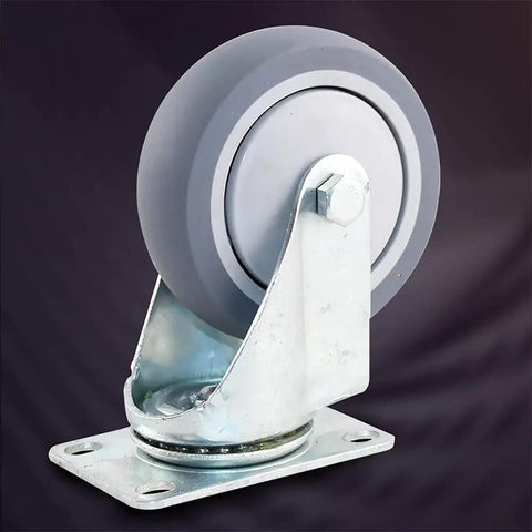 Heavy Duty Swivel Caster Wheels Set Of 4 100 Mm Non Marking Rubber Casters With Locking Brakes, shown from the side.