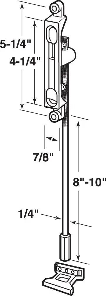Diagram of Bronzed Diecast Flush Mount Extension Bolt For 8 To 10 Inch Doors with adjustable locking bolt and nylon tip.