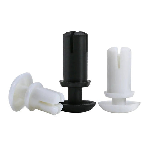 R Type Nylon Press Rivet Clip Expansion Anchor Plug Fastener in black and white, for auto trim secure locks, durable and easy install.
