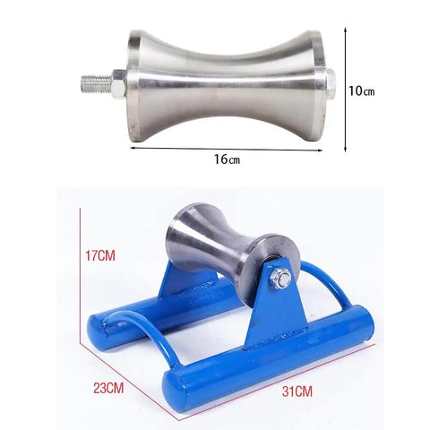Beefed Up Heavy Duty Feeding Sheave Cable Pulley for Efficient Cable and Pipeline Laying; 16cm roller with 10cm diameter, blue frame.
