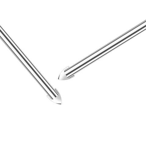 Glass drill bits, 6mm carbide-tipped with 1/4 inch round shanks, two bits shown